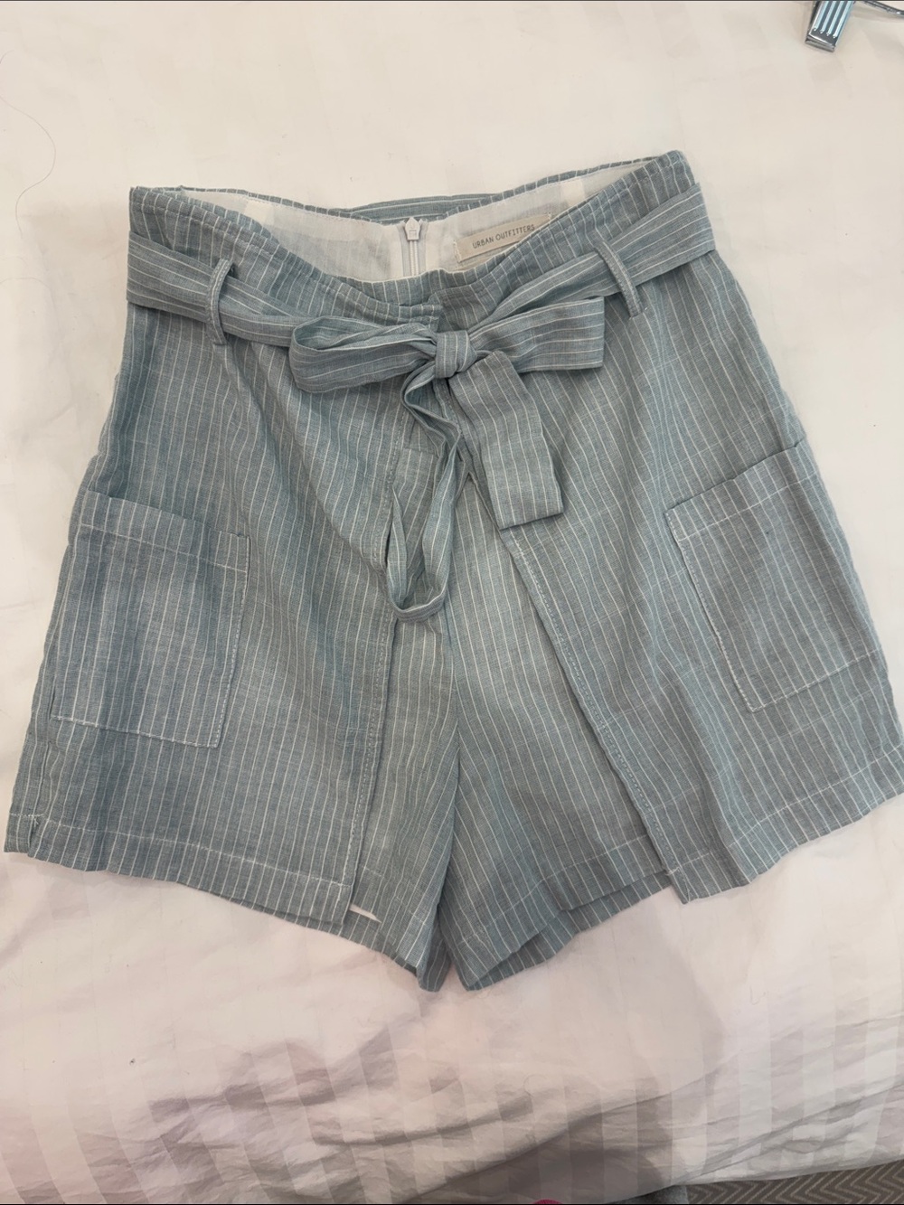 Urban Outfitters Light Blue Pinstripe High-Waist Tie Shorts size small S